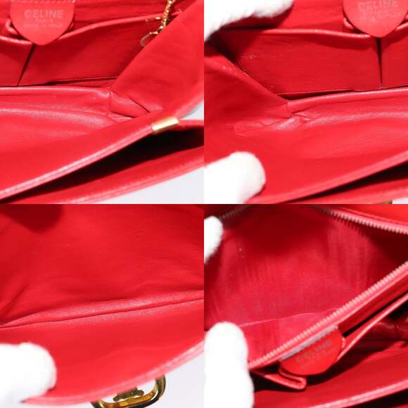 CELINE Shoulder Bag Leather Red Gold - Picture 12 of 13